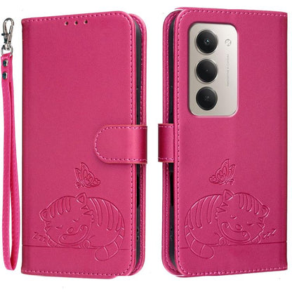 Cat Butterfly Embossed RFID Vegan Leather Phone Case with Strap, For Redmi 15a 5G, For Redmi A7 Pro 4G 171mm, For Redmi Turbo 5 Max / Poco X8 Pro Max 5G, For Redmi Turbo 5 / Poco X8 Pro 5G, For Redmi K90 ProMax / Poco F8 Ultra                          ...