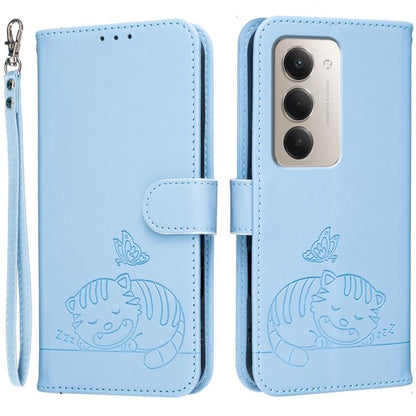 Cat Butterfly Embossed RFID Vegan Leather Phone Case with Strap, For Redmi 15a 5G, For Redmi A7 Pro 4G 171mm, For Redmi Turbo 5 Max / Poco X8 Pro Max 5G, For Redmi Turbo 5 / Poco X8 Pro 5G, For Redmi K90 ProMax / Poco F8 Ultra                          ...