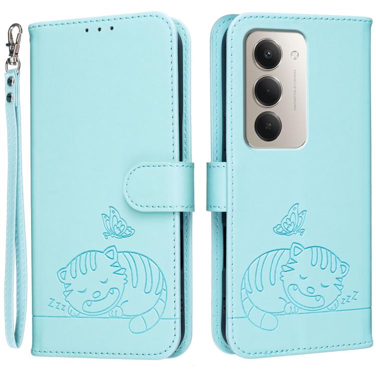 Cat Butterfly Embossed RFID Vegan Leather Phone Case with Strap, For Redmi 15a 5G, For Redmi A7 Pro 4G 171mm, For Redmi Turbo 5 Max / Poco X8 Pro Max 5G, For Redmi Turbo 5 / Poco X8 Pro 5G, For Redmi K90 ProMax / Poco F8 Ultra                          ...
