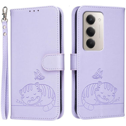 Cat Butterfly Embossed RFID Vegan Leather Phone Case with Strap, For Redmi 15a 5G, For Redmi A7 Pro 4G 171mm, For Redmi Turbo 5 Max / Poco X8 Pro Max 5G, For Redmi Turbo 5 / Poco X8 Pro 5G, For Redmi K90 ProMax / Poco F8 Ultra                          ...