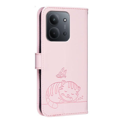 Cat Butterfly Embossed RFID Vegan Leather Phone Case with Strap, For Redmi 15C 5G / 4G Global 171mm, For Redmi 15C 5G / 4G EU 173mm, For Redmi A5 4G 173.3mm, For Redmi A5 4G 171.7mm, For Redmi Note 14 4G 164.84mm, For Redmi Turbo 4 Pro, For Redmi Turbo...
