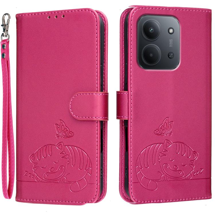 Cat Butterfly Embossed RFID Vegan Leather Phone Case with Strap, For Redmi 15C 5G / 4G Global 171mm, For Redmi 15C 5G / 4G EU 173mm, For Redmi A5 4G 173.3mm, For Redmi A5 4G 171.7mm, For Redmi Note 14 4G 164.84mm, For Redmi Turbo 4 Pro, For Redmi Turbo...