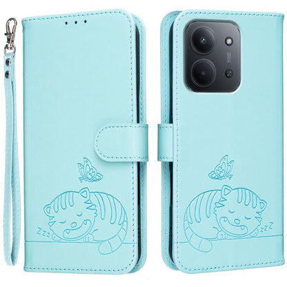 Cat Butterfly Embossed RFID Vegan Leather Phone Case with Strap, For Redmi 15C 5G / 4G Global 171mm, For Redmi 15C 5G / 4G EU 173mm, For Redmi A5 4G 173.3mm, For Redmi A5 4G 171.7mm, For Redmi Note 14 4G 164.84mm, For Redmi Turbo 4 Pro, For Redmi Turbo...