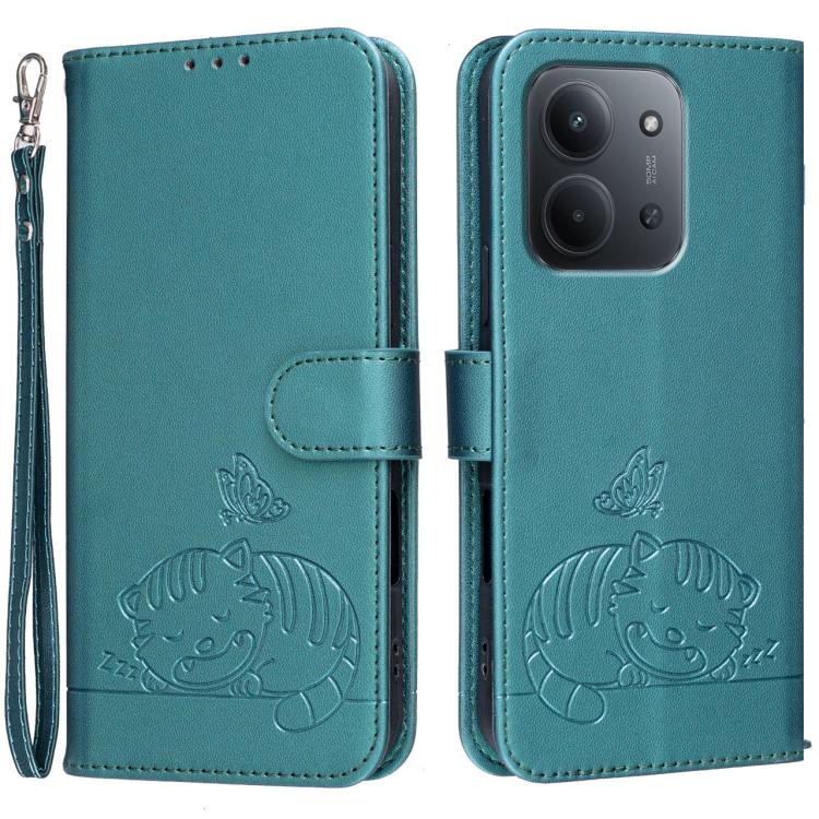 Cat Butterfly Embossed RFID Vegan Leather Phone Case with Strap, For Redmi 15C 5G / 4G Global 171mm, For Redmi 15C 5G / 4G EU 173mm, For Redmi A5 4G 173.3mm, For Redmi A5 4G 171.7mm, For Redmi Note 14 4G 164.84mm, For Redmi Turbo 4 Pro, For Redmi Turbo...