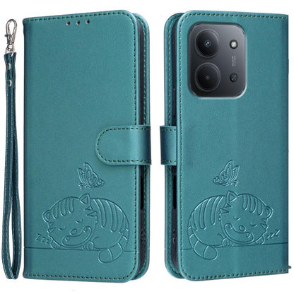 Cat Butterfly Embossed RFID Vegan Leather Phone Case with Strap, For Redmi 15C 5G / 4G Global 171mm, For Redmi 15C 5G / 4G EU 173mm, For Redmi A5 4G 173.3mm, For Redmi A5 4G 171.7mm, For Redmi Note 14 4G 164.84mm, For Redmi Turbo 4 Pro, For Redmi Turbo...
