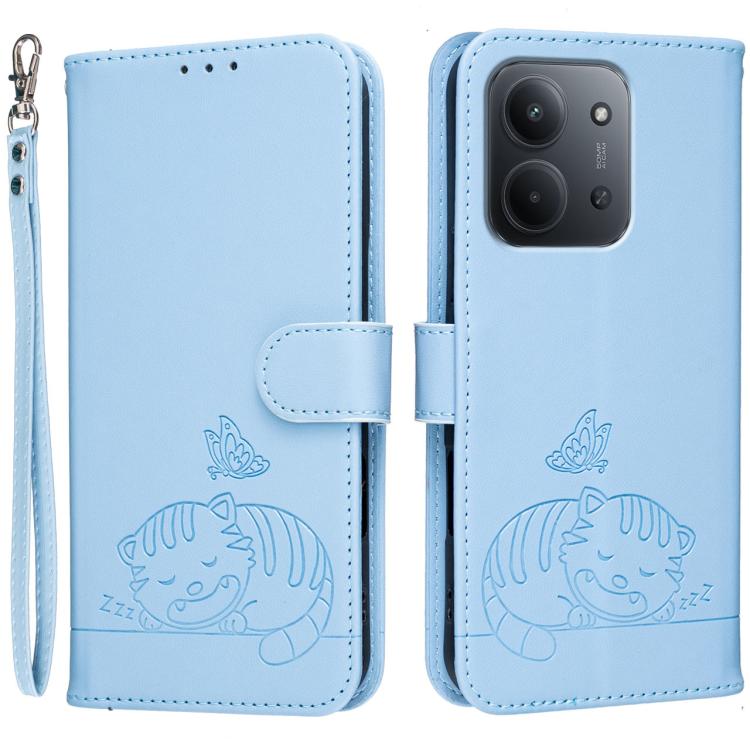 Cat Butterfly Embossed RFID Vegan Leather Phone Case with Strap, For Redmi 15C 5G / 4G Global 171mm, For Redmi 15C 5G / 4G EU 173mm, For Redmi A5 4G 173.3mm, For Redmi A5 4G 171.7mm, For Redmi Note 14 4G 164.84mm, For Redmi Turbo 4 Pro, For Redmi Turbo...