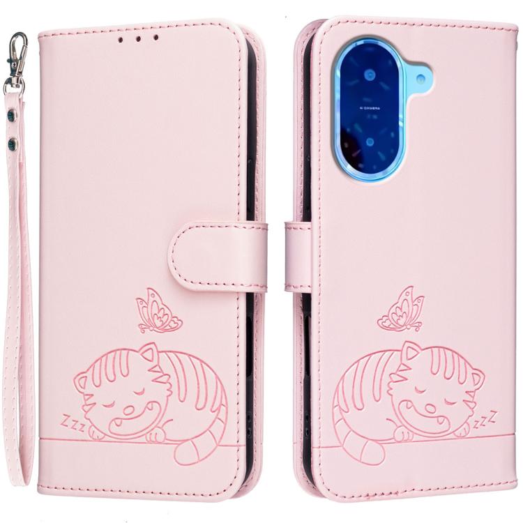 Cat Butterfly Embossed RFID Vegan Leather Phone Case with Strap, For Redmi 15C 5G / 4G Global 171mm, For Redmi 15C 5G / 4G EU 173mm, For Redmi A5 4G 173.3mm, For Redmi A5 4G 171.7mm, For Redmi Note 14 4G 164.84mm, For Redmi Turbo 4 Pro, For Redmi Turbo...