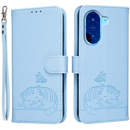 Cat Butterfly Embossed RFID Vegan Leather Phone Case with Strap, For Redmi 15C 5G / 4G Global 171mm, For Redmi 15C 5G / 4G EU 173mm, For Redmi A5 4G 173.3mm, For Redmi A5 4G 171.7mm, For Redmi Note 14 4G 164.84mm, For Redmi Turbo 4 Pro, For Redmi Turbo...