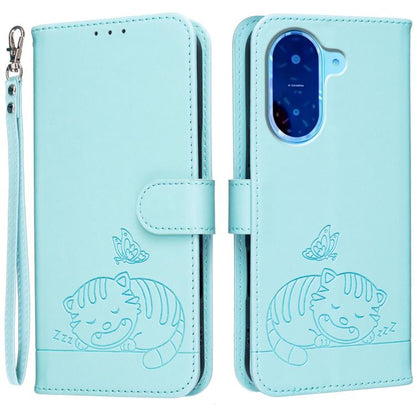 Cat Butterfly Embossed RFID Vegan Leather Phone Case with Strap, For Redmi 15C 5G / 4G Global 171mm, For Redmi 15C 5G / 4G EU 173mm, For Redmi A5 4G 173.3mm, For Redmi A5 4G 171.7mm, For Redmi Note 14 4G 164.84mm, For Redmi Turbo 4 Pro, For Redmi Turbo...