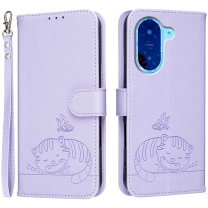 Cat Butterfly Embossed RFID Vegan Leather Phone Case with Strap, For Redmi 15C 5G / 4G Global 171mm, For Redmi 15C 5G / 4G EU 173mm, For Redmi A5 4G 173.3mm, For Redmi A5 4G 171.7mm, For Redmi Note 14 4G 164.84mm, For Redmi Turbo 4 Pro, For Redmi Turbo...