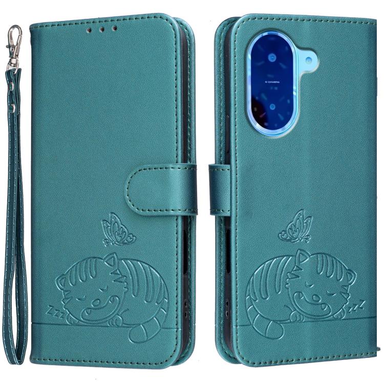 Cat Butterfly Embossed RFID Vegan Leather Phone Case with Strap, For Redmi 15C 5G / 4G Global 171mm, For Redmi 15C 5G / 4G EU 173mm, For Redmi A5 4G 173.3mm, For Redmi A5 4G 171.7mm, For Redmi Note 14 4G 164.84mm, For Redmi Turbo 4 Pro, For Redmi Turbo...