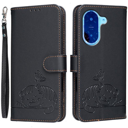 Cat Butterfly Embossed RFID Vegan Leather Phone Case with Strap, For Redmi 15C 5G / 4G Global 171mm, For Redmi 15C 5G / 4G EU 173mm, For Redmi A5 4G 173.3mm, For Redmi A5 4G 171.7mm, For Redmi Note 14 4G 164.84mm, For Redmi Turbo 4 Pro, For Redmi Turbo...