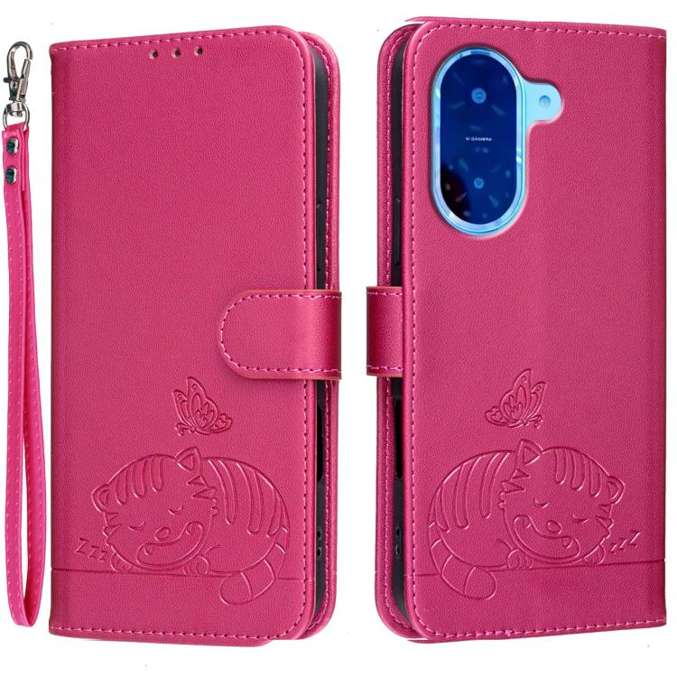 Cat Butterfly Embossed RFID Vegan Leather Phone Case with Strap, For Redmi 15C 5G / 4G Global 171mm, For Redmi 15C 5G / 4G EU 173mm, For Redmi A5 4G 173.3mm, For Redmi A5 4G 171.7mm, For Redmi Note 14 4G 164.84mm, For Redmi Turbo 4 Pro, For Redmi Turbo...