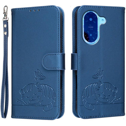 Cat Butterfly Embossed RFID Vegan Leather Phone Case with Strap, For Redmi 15C 5G / 4G Global 171mm, For Redmi 15C 5G / 4G EU 173mm, For Redmi A5 4G 173.3mm, For Redmi A5 4G 171.7mm, For Redmi Note 14 4G 164.84mm, For Redmi Turbo 4 Pro, For Redmi Turbo...