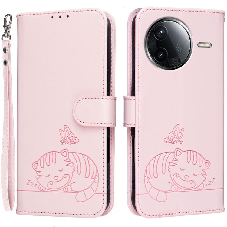 Cat Butterfly Embossed RFID Vegan Leather Phone Case with Strap, For Redmi 15C 5G / 4G Global 171mm, For Redmi 15C 5G / 4G EU 173mm, For Redmi A5 4G 173.3mm, For Redmi A5 4G 171.7mm, For Redmi Note 14 4G 164.84mm, For Redmi Turbo 4 Pro, For Redmi Turbo...