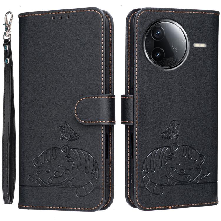 Cat Butterfly Embossed RFID Vegan Leather Phone Case with Strap, For Redmi 15C 5G / 4G Global 171mm, For Redmi 15C 5G / 4G EU 173mm, For Redmi A5 4G 173.3mm, For Redmi A5 4G 171.7mm, For Redmi Note 14 4G 164.84mm, For Redmi Turbo 4 Pro, For Redmi Turbo...