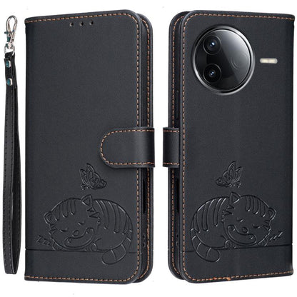 Cat Butterfly Embossed RFID Vegan Leather Phone Case with Strap, For Redmi 15C 5G / 4G Global 171mm, For Redmi 15C 5G / 4G EU 173mm, For Redmi A5 4G 173.3mm, For Redmi A5 4G 171.7mm, For Redmi Note 14 4G 164.84mm, For Redmi Turbo 4 Pro, For Redmi Turbo...