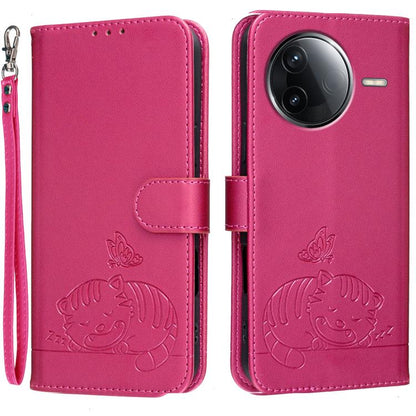 Cat Butterfly Embossed RFID Vegan Leather Phone Case with Strap, For Redmi 15C 5G / 4G Global 171mm, For Redmi 15C 5G / 4G EU 173mm, For Redmi A5 4G 173.3mm, For Redmi A5 4G 171.7mm, For Redmi Note 14 4G 164.84mm, For Redmi Turbo 4 Pro, For Redmi Turbo...