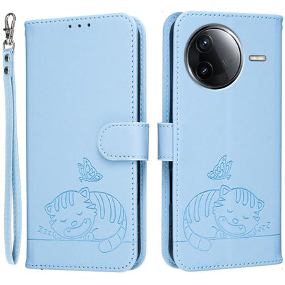 Cat Butterfly Embossed RFID Vegan Leather Phone Case with Strap, For Redmi 15C 5G / 4G Global 171mm, For Redmi 15C 5G / 4G EU 173mm, For Redmi A5 4G 173.3mm, For Redmi A5 4G 171.7mm, For Redmi Note 14 4G 164.84mm, For Redmi Turbo 4 Pro, For Redmi Turbo...