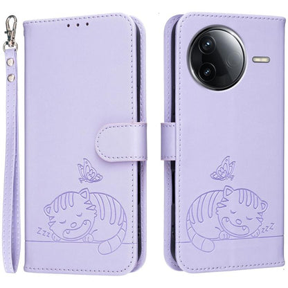 Cat Butterfly Embossed RFID Vegan Leather Phone Case with Strap, For Redmi 15C 5G / 4G Global 171mm, For Redmi 15C 5G / 4G EU 173mm, For Redmi A5 4G 173.3mm, For Redmi A5 4G 171.7mm, For Redmi Note 14 4G 164.84mm, For Redmi Turbo 4 Pro, For Redmi Turbo...