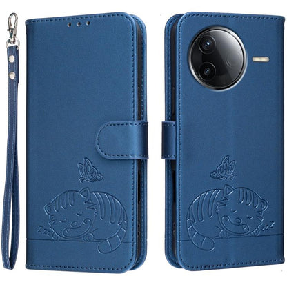 Cat Butterfly Embossed RFID Vegan Leather Phone Case with Strap, For Redmi 15C 5G / 4G Global 171mm, For Redmi 15C 5G / 4G EU 173mm, For Redmi A5 4G 173.3mm, For Redmi A5 4G 171.7mm, For Redmi Note 14 4G 164.84mm, For Redmi Turbo 4 Pro, For Redmi Turbo...
