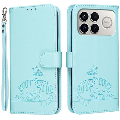 Cat Butterfly Embossed RFID Vegan Leather Phone Case with Strap, For Redmi 15a 5G, For Redmi A7 Pro 4G 171mm, For Redmi Turbo 5 Max / Poco X8 Pro Max 5G, For Redmi Turbo 5 / Poco X8 Pro 5G, For Redmi K90 ProMax / Poco F8 Ultra                          ...