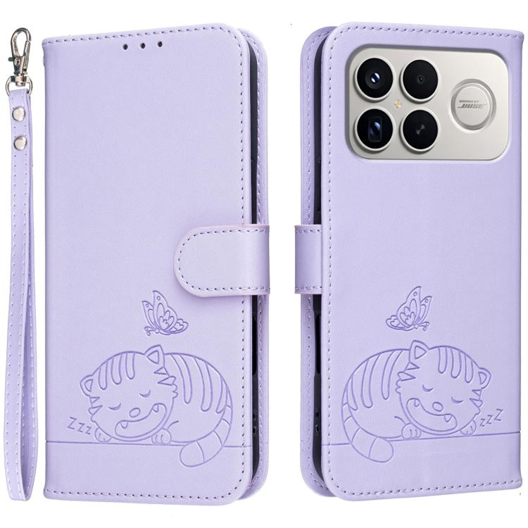 Cat Butterfly Embossed RFID Vegan Leather Phone Case with Strap, For Redmi 15a 5G, For Redmi A7 Pro 4G 171mm, For Redmi Turbo 5 Max / Poco X8 Pro Max 5G, For Redmi Turbo 5 / Poco X8 Pro 5G, For Redmi K90 ProMax / Poco F8 Ultra                          ...