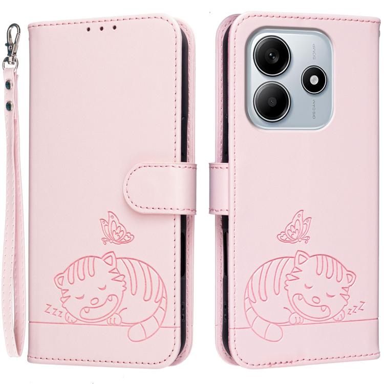 Cat Butterfly Embossed RFID Vegan Leather Phone Case with Strap, For Redmi 15C 5G / 4G Global 171mm, For Redmi 15C 5G / 4G EU 173mm, For Redmi A5 4G 173.3mm, For Redmi A5 4G 171.7mm, For Redmi Note 14 4G 164.84mm, For Redmi Turbo 4 Pro, For Redmi Turbo...