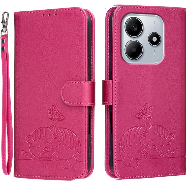 Cat Butterfly Embossed RFID Vegan Leather Phone Case with Strap, For Redmi 15C 5G / 4G Global 171mm, For Redmi 15C 5G / 4G EU 173mm, For Redmi A5 4G 173.3mm, For Redmi A5 4G 171.7mm, For Redmi Note 14 4G 164.84mm, For Redmi Turbo 4 Pro, For Redmi Turbo...