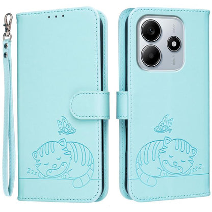 Cat Butterfly Embossed RFID Vegan Leather Phone Case with Strap, For Redmi 15C 5G / 4G Global 171mm, For Redmi 15C 5G / 4G EU 173mm, For Redmi A5 4G 173.3mm, For Redmi A5 4G 171.7mm, For Redmi Note 14 4G 164.84mm, For Redmi Turbo 4 Pro, For Redmi Turbo...