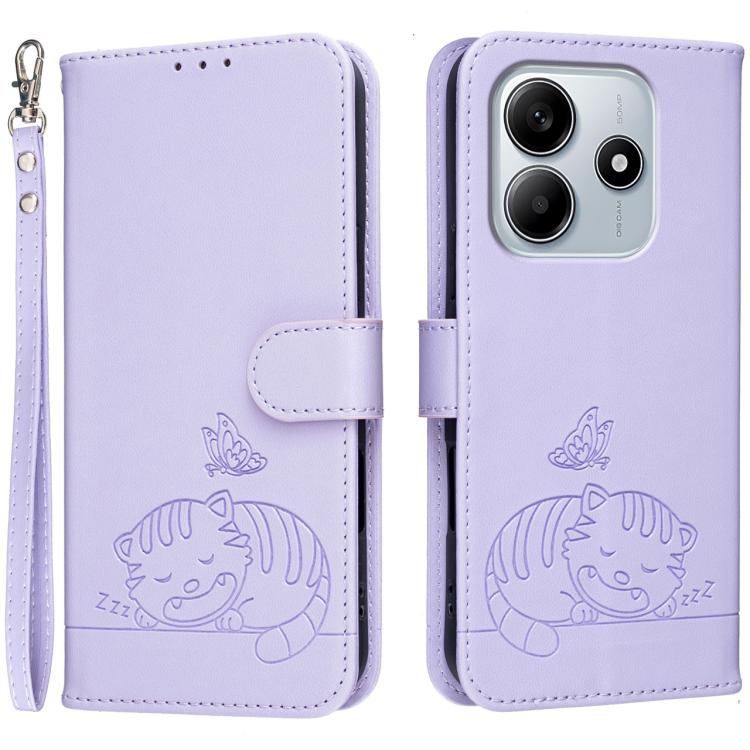 Cat Butterfly Embossed RFID Vegan Leather Phone Case with Strap, For Redmi 15C 5G / 4G Global 171mm, For Redmi 15C 5G / 4G EU 173mm, For Redmi A5 4G 173.3mm, For Redmi A5 4G 171.7mm, For Redmi Note 14 4G 164.84mm, For Redmi Turbo 4 Pro, For Redmi Turbo...