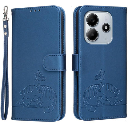 Cat Butterfly Embossed RFID Vegan Leather Phone Case with Strap, For Redmi 15C 5G / 4G Global 171mm, For Redmi 15C 5G / 4G EU 173mm, For Redmi A5 4G 173.3mm, For Redmi A5 4G 171.7mm, For Redmi Note 14 4G 164.84mm, For Redmi Turbo 4 Pro, For Redmi Turbo...