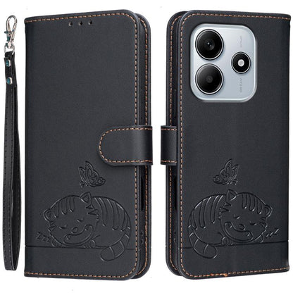 Cat Butterfly Embossed RFID Vegan Leather Phone Case with Strap, For Redmi 15C 5G / 4G Global 171mm, For Redmi 15C 5G / 4G EU 173mm, For Redmi A5 4G 173.3mm, For Redmi A5 4G 171.7mm, For Redmi Note 14 4G 164.84mm, For Redmi Turbo 4 Pro, For Redmi Turbo...