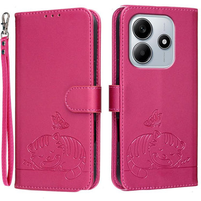 Cat Butterfly Embossed RFID Vegan Leather Phone Case with Strap, For Redmi 15C 5G / 4G Global 171mm, For Redmi 15C 5G / 4G EU 173mm, For Redmi A5 4G 173.3mm, For Redmi A5 4G 171.7mm, For Redmi Note 14 4G 164.84mm, For Redmi Turbo 4 Pro, For Redmi Turbo...