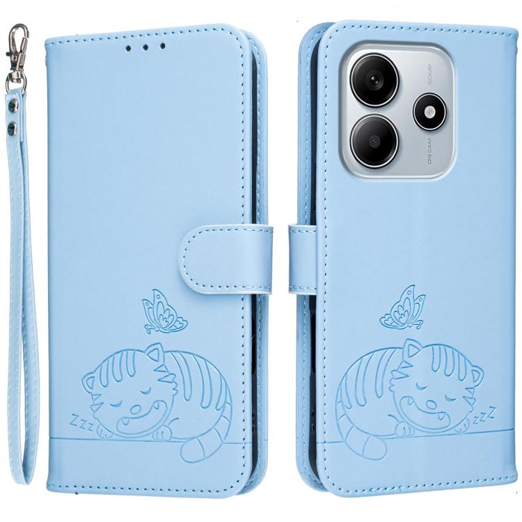 Cat Butterfly Embossed RFID Vegan Leather Phone Case with Strap, For Redmi 15C 5G / 4G Global 171mm, For Redmi 15C 5G / 4G EU 173mm, For Redmi A5 4G 173.3mm, For Redmi A5 4G 171.7mm, For Redmi Note 14 4G 164.84mm, For Redmi Turbo 4 Pro, For Redmi Turbo...