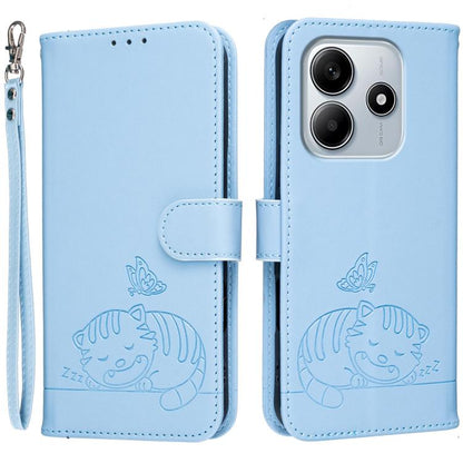 Cat Butterfly Embossed RFID Vegan Leather Phone Case with Strap, For Redmi 15C 5G / 4G Global 171mm, For Redmi 15C 5G / 4G EU 173mm, For Redmi A5 4G 173.3mm, For Redmi A5 4G 171.7mm, For Redmi Note 14 4G 164.84mm, For Redmi Turbo 4 Pro, For Redmi Turbo...