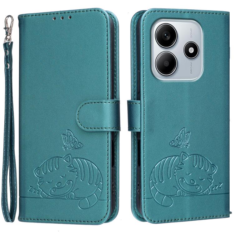 Cat Butterfly Embossed RFID Vegan Leather Phone Case with Strap, For Redmi 15C 5G / 4G Global 171mm, For Redmi 15C 5G / 4G EU 173mm, For Redmi A5 4G 173.3mm, For Redmi A5 4G 171.7mm, For Redmi Note 14 4G 164.84mm, For Redmi Turbo 4 Pro, For Redmi Turbo...