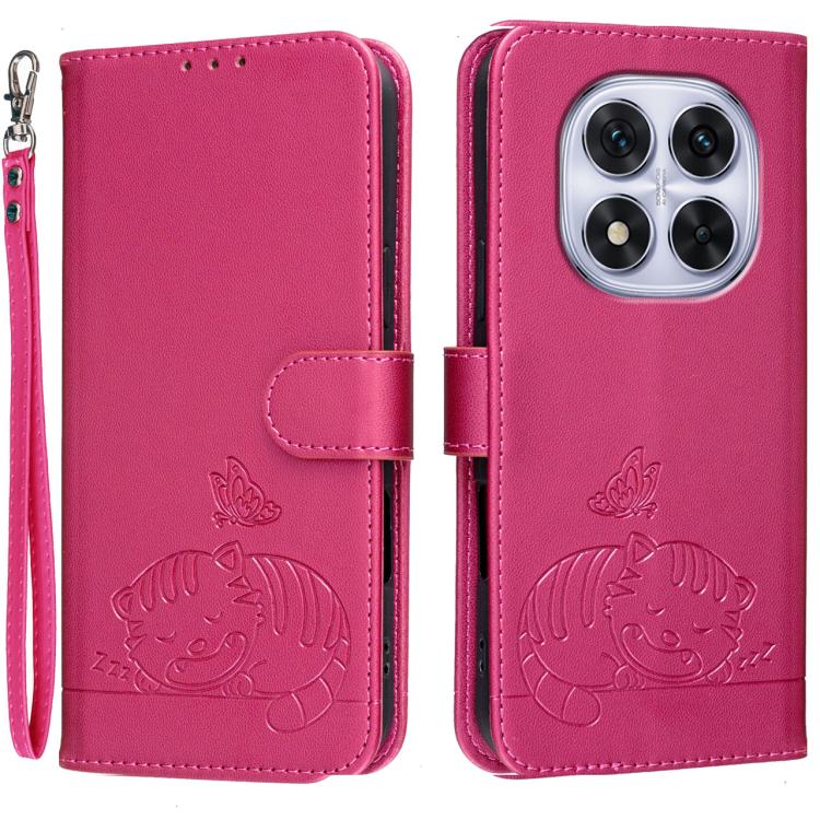 Cat Butterfly Embossed RFID Vegan Leather Phone Case with Strap, For Redmi 15C 5G / 4G Global 171mm, For Redmi 15C 5G / 4G EU 173mm, For Redmi A5 4G 173.3mm, For Redmi A5 4G 171.7mm, For Redmi Note 14 4G 164.84mm, For Redmi Turbo 4 Pro, For Redmi Turbo...