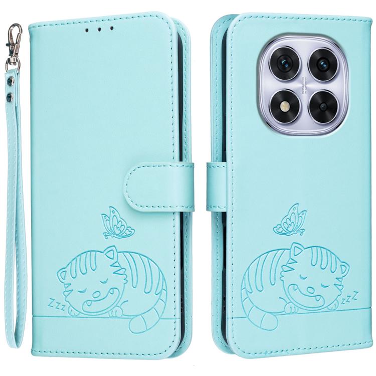 Cat Butterfly Embossed RFID Vegan Leather Phone Case with Strap, For Redmi 15C 5G / 4G Global 171mm, For Redmi 15C 5G / 4G EU 173mm, For Redmi A5 4G 173.3mm, For Redmi A5 4G 171.7mm, For Redmi Note 14 4G 164.84mm, For Redmi Turbo 4 Pro, For Redmi Turbo...