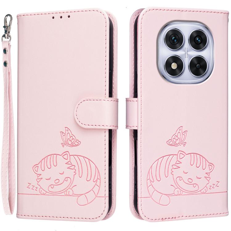 Cat Butterfly Embossed RFID Vegan Leather Phone Case with Strap, For Redmi 15C 5G / 4G Global 171mm, For Redmi 15C 5G / 4G EU 173mm, For Redmi A5 4G 173.3mm, For Redmi A5 4G 171.7mm, For Redmi Note 14 4G 164.84mm, For Redmi Turbo 4 Pro, For Redmi Turbo...