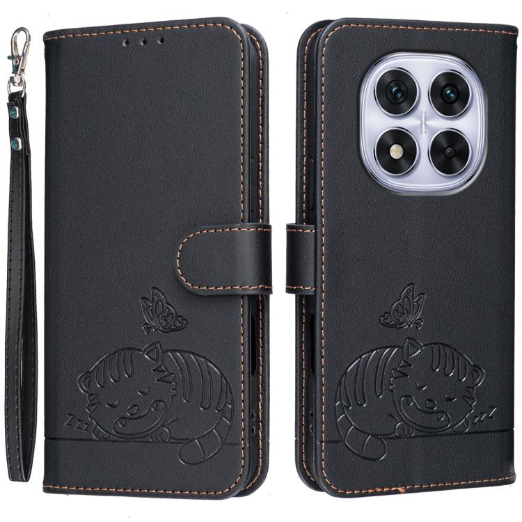 Cat Butterfly Embossed RFID Vegan Leather Phone Case with Strap, For Redmi 15C 5G / 4G Global 171mm, For Redmi 15C 5G / 4G EU 173mm, For Redmi A5 4G 173.3mm, For Redmi A5 4G 171.7mm, For Redmi Note 14 4G 164.84mm, For Redmi Turbo 4 Pro, For Redmi Turbo...