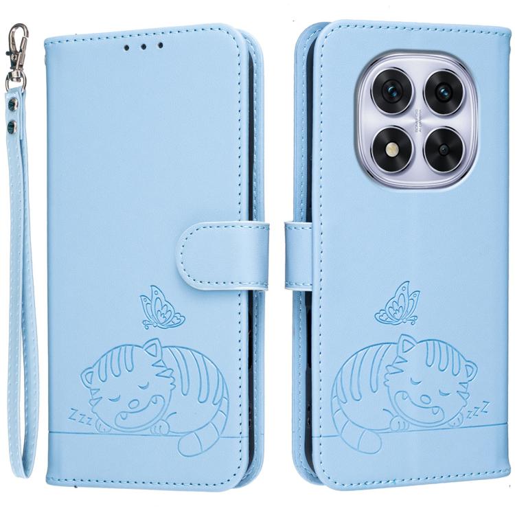 Cat Butterfly Embossed RFID Vegan Leather Phone Case with Strap, For Redmi 15C 5G / 4G Global 171mm, For Redmi 15C 5G / 4G EU 173mm, For Redmi A5 4G 173.3mm, For Redmi A5 4G 171.7mm, For Redmi Note 14 4G 164.84mm, For Redmi Turbo 4 Pro, For Redmi Turbo...