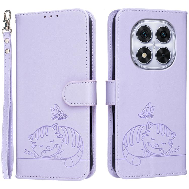 Cat Butterfly Embossed RFID Vegan Leather Phone Case with Strap, For Redmi 15C 5G / 4G Global 171mm, For Redmi 15C 5G / 4G EU 173mm, For Redmi A5 4G 173.3mm, For Redmi A5 4G 171.7mm, For Redmi Note 14 4G 164.84mm, For Redmi Turbo 4 Pro, For Redmi Turbo...