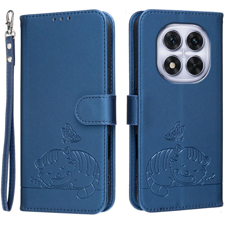 Cat Butterfly Embossed RFID Vegan Leather Phone Case with Strap, For Redmi 15C 5G / 4G Global 171mm, For Redmi 15C 5G / 4G EU 173mm, For Redmi A5 4G 173.3mm, For Redmi A5 4G 171.7mm, For Redmi Note 14 4G 164.84mm, For Redmi Turbo 4 Pro, For Redmi Turbo...