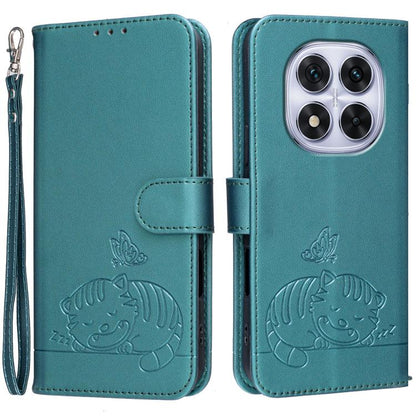 Cat Butterfly Embossed RFID Vegan Leather Phone Case with Strap, For Redmi 15C 5G / 4G Global 171mm, For Redmi 15C 5G / 4G EU 173mm, For Redmi A5 4G 173.3mm, For Redmi A5 4G 171.7mm, For Redmi Note 14 4G 164.84mm, For Redmi Turbo 4 Pro, For Redmi Turbo...