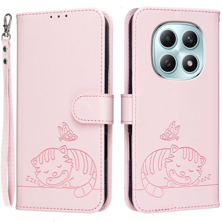 Cat Butterfly Embossed RFID Vegan Leather Phone Case with Strap, For Redmi 15a 5G, For Redmi A7 Pro 4G 171mm, For Redmi Turbo 5 Max / Poco X8 Pro Max 5G, For Redmi Turbo 5 / Poco X8 Pro 5G, For Redmi K90 ProMax / Poco F8 Ultra                          ...