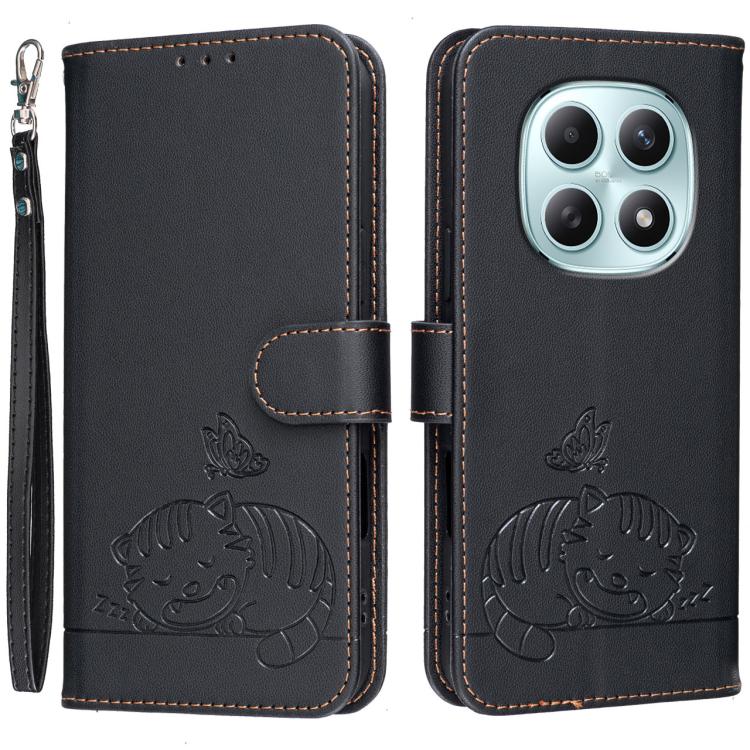 Cat Butterfly Embossed RFID Vegan Leather Phone Case with Strap, For Redmi 15a 5G, For Redmi A7 Pro 4G 171mm, For Redmi Turbo 5 Max / Poco X8 Pro Max 5G, For Redmi Turbo 5 / Poco X8 Pro 5G, For Redmi K90 ProMax / Poco F8 Ultra                          ...