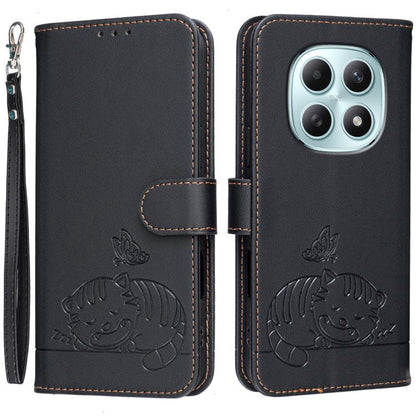 Cat Butterfly Embossed RFID Vegan Leather Phone Case with Strap, For Redmi 15a 5G, For Redmi A7 Pro 4G 171mm, For Redmi Turbo 5 Max / Poco X8 Pro Max 5G, For Redmi Turbo 5 / Poco X8 Pro 5G, For Redmi K90 ProMax / Poco F8 Ultra                          ...