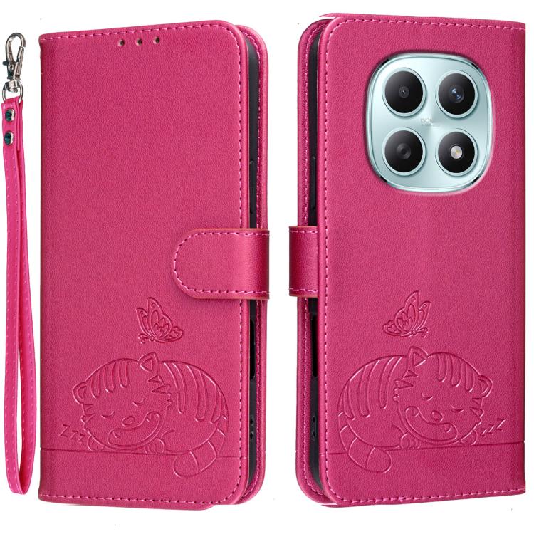 Cat Butterfly Embossed RFID Vegan Leather Phone Case with Strap, For Redmi 15a 5G, For Redmi A7 Pro 4G 171mm, For Redmi Turbo 5 Max / Poco X8 Pro Max 5G, For Redmi Turbo 5 / Poco X8 Pro 5G, For Redmi K90 ProMax / Poco F8 Ultra                          ...