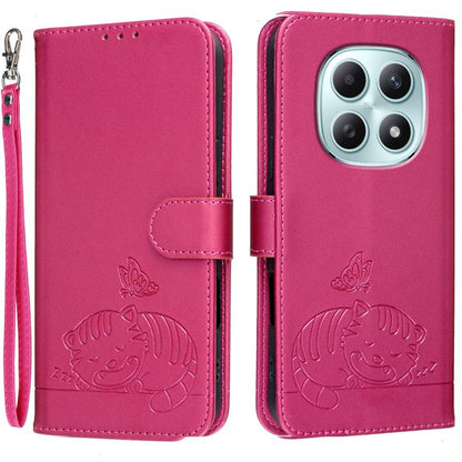 Cat Butterfly Embossed RFID Vegan Leather Phone Case with Strap, For Redmi 15a 5G, For Redmi A7 Pro 4G 171mm, For Redmi Turbo 5 Max / Poco X8 Pro Max 5G, For Redmi Turbo 5 / Poco X8 Pro 5G, For Redmi K90 ProMax / Poco F8 Ultra                          ...